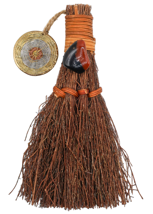 Red & Black Agate Pumpkin Witch's Broom