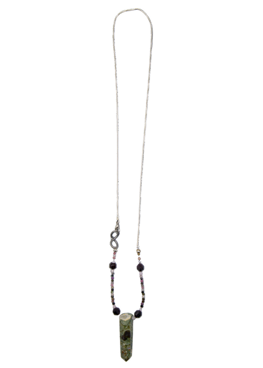 Rhyolite Pendant Hand-Beaded Necklace