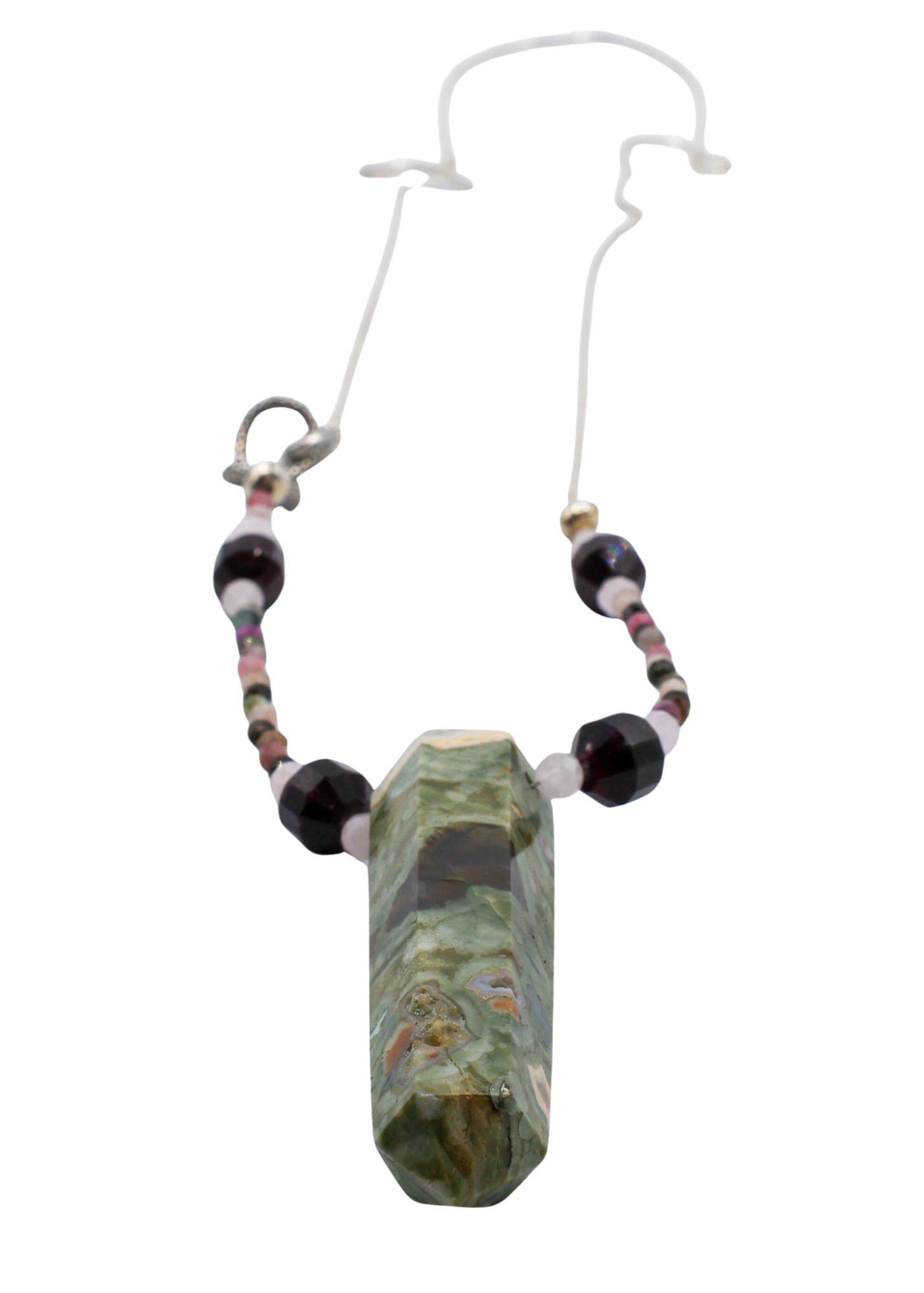 Rhyolite Pendant Hand-Beaded Necklace angle