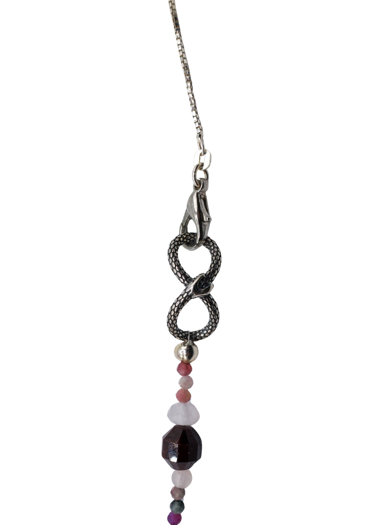 Rhyolite Pendant Hand-Beaded Necklace snake clasp