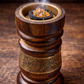 round wooden charcoal resin incense burner in use