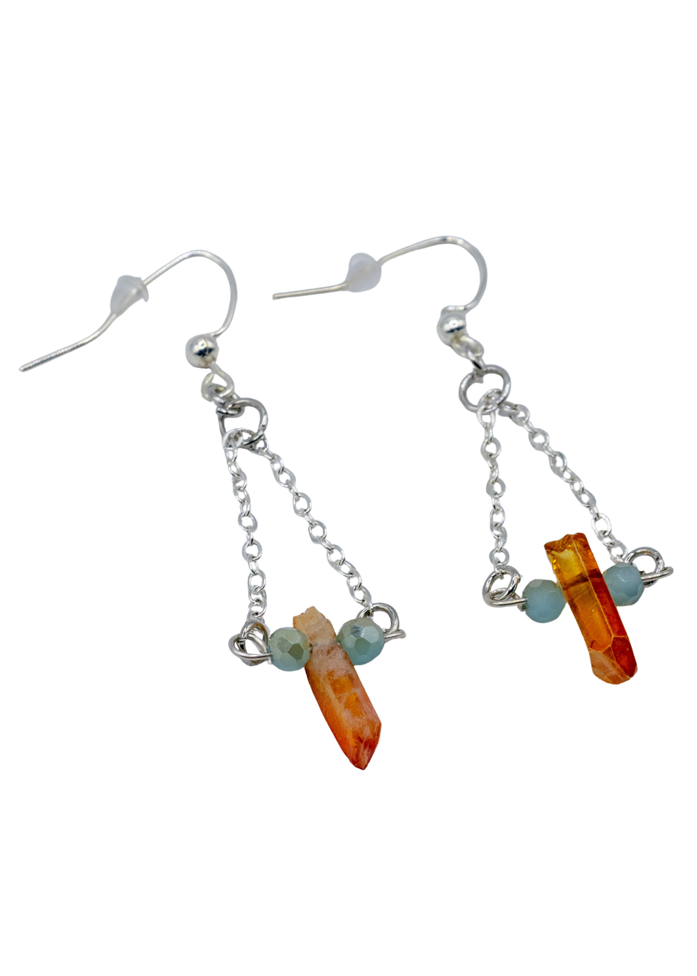 Silver Aura Quartz Dangle Earrings angle