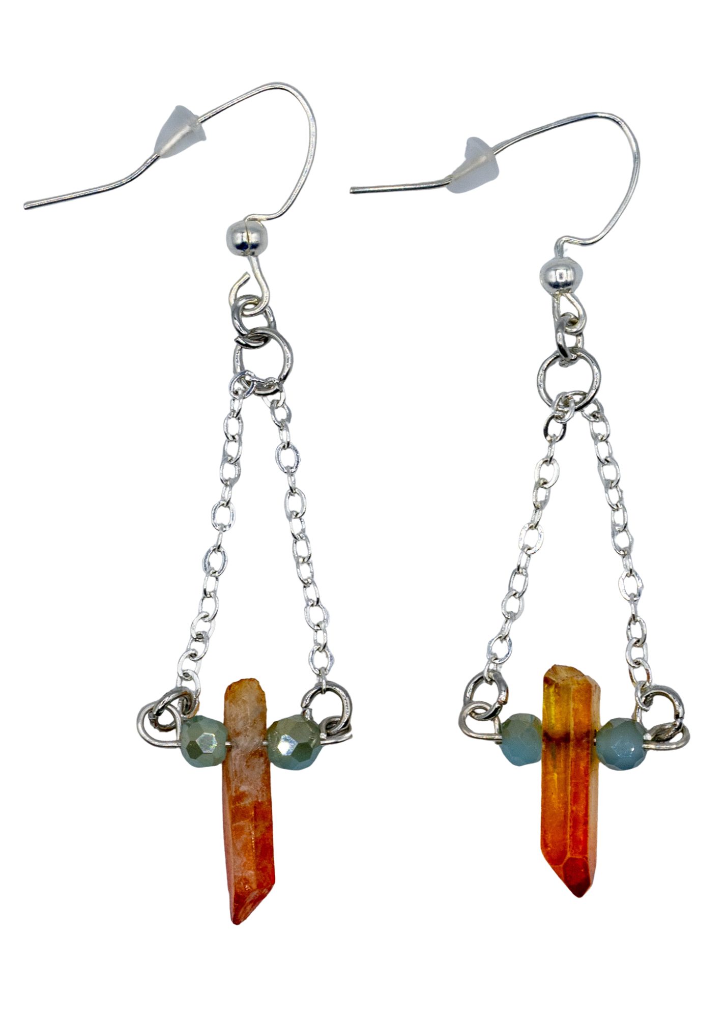 Silver Aura Quartz Dangle Earrings pair
