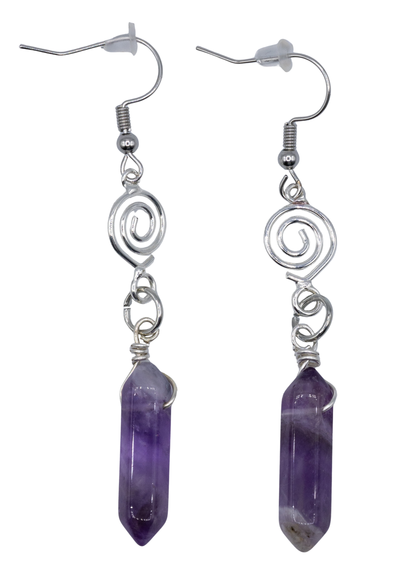 Silver Wrapped Amethyst Point Earrings pair