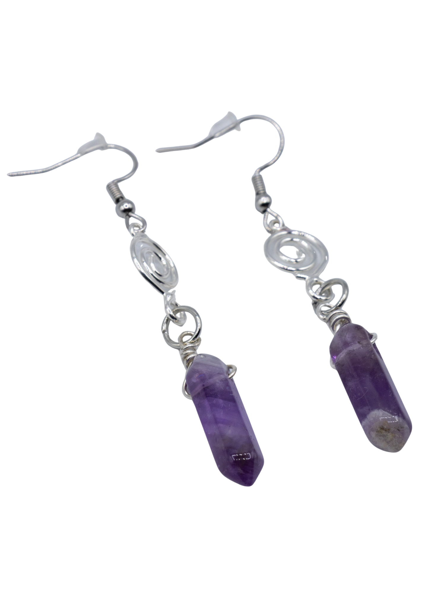 Silver Wrapped Amethyst Point Earrings angle