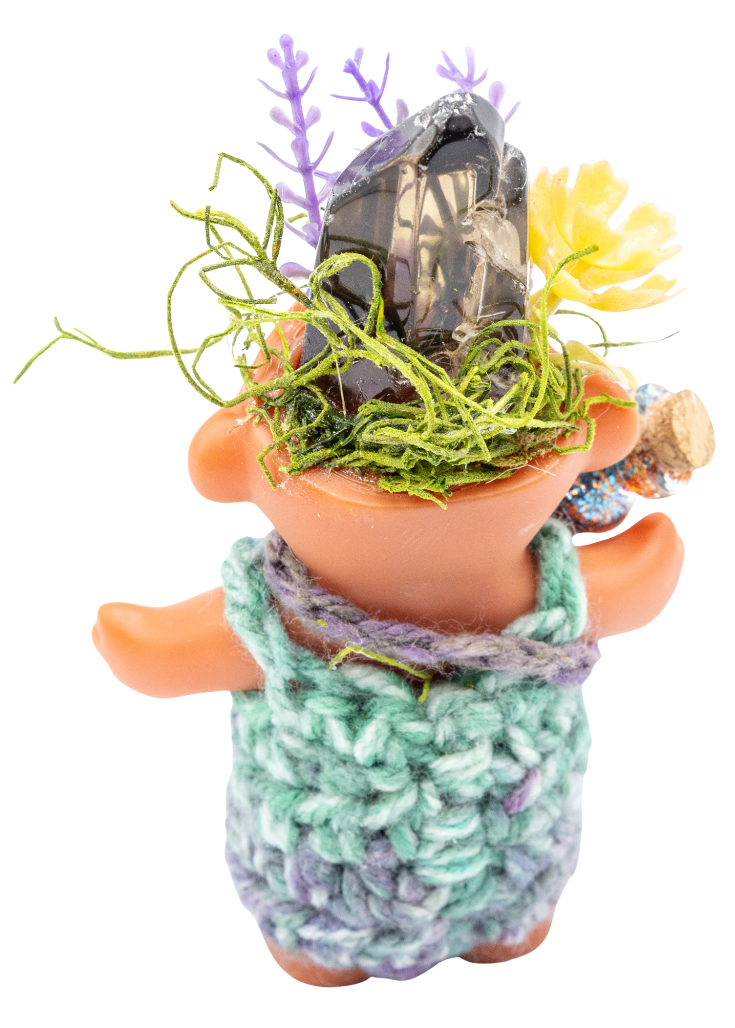 Smoky Quartz Crystal Troll Doll Sculpture back top