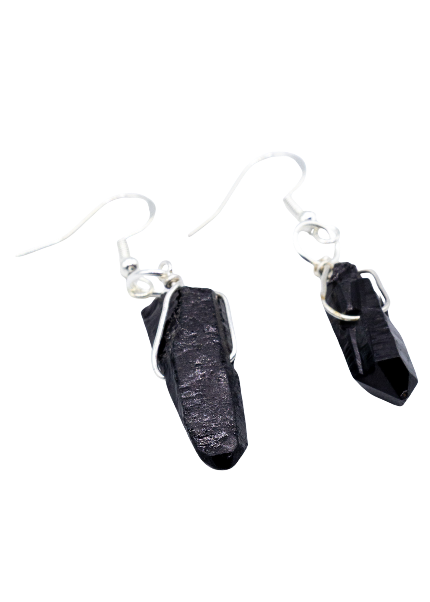Silver Smoky Quartz Wrapped Earrings angle
