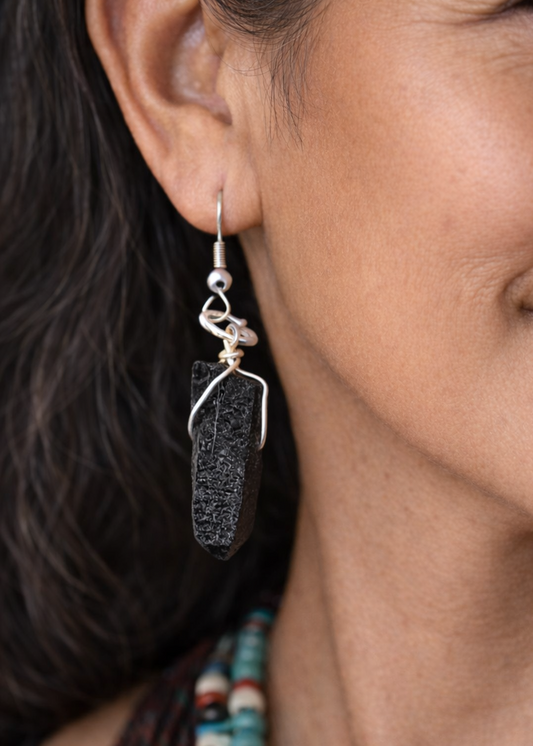 Silver Smoky Quartz Wrapped Earrings studio shot