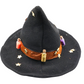 Spell bottle themed black woven witch hat decorated by Tracie, alternate view 3 showing miniature bottles, gold stars and orange ribbon