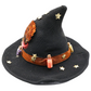 Spell bottle themed black woven witch hat decorated by Tracie, alternate view 4 showing miniature bottles, gold stars and orange ribbon