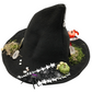 Spider themed black woven witch hat, alternate view 3 of glitter spiders, spiderweb ribbon, stars and miniature decorations