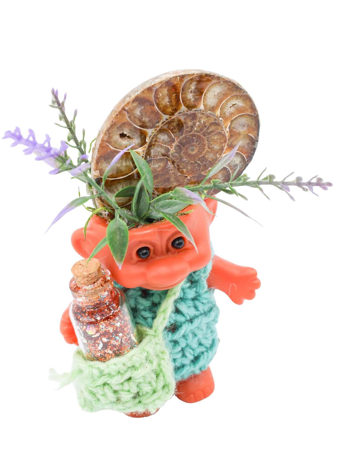 Ammonite Crystal Troll Doll Sculpture angle