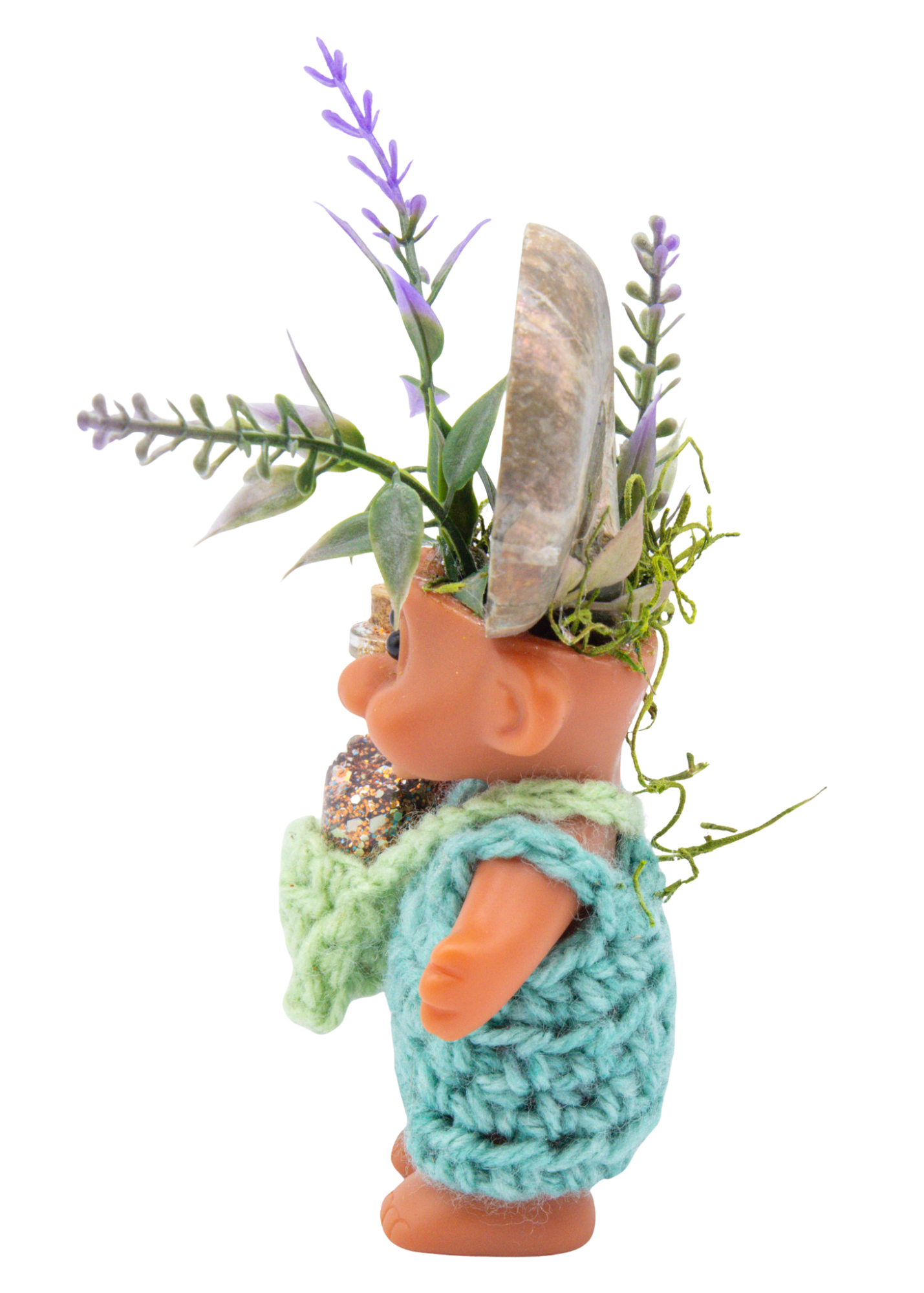 Ammonite Crystal Troll Doll Sculpture left side