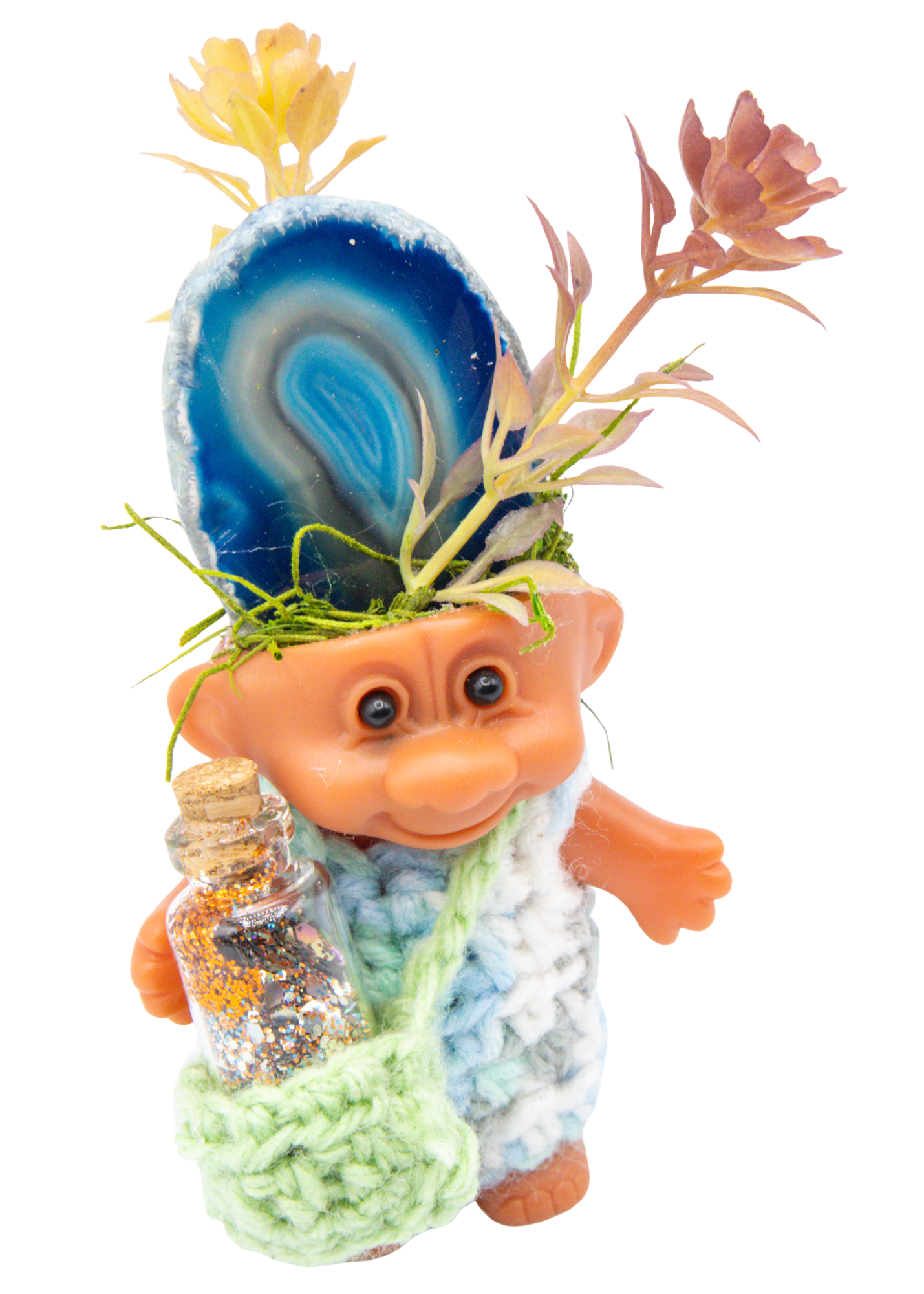 Blue Agate Slice Crystal Troll Doll Sculpture angle