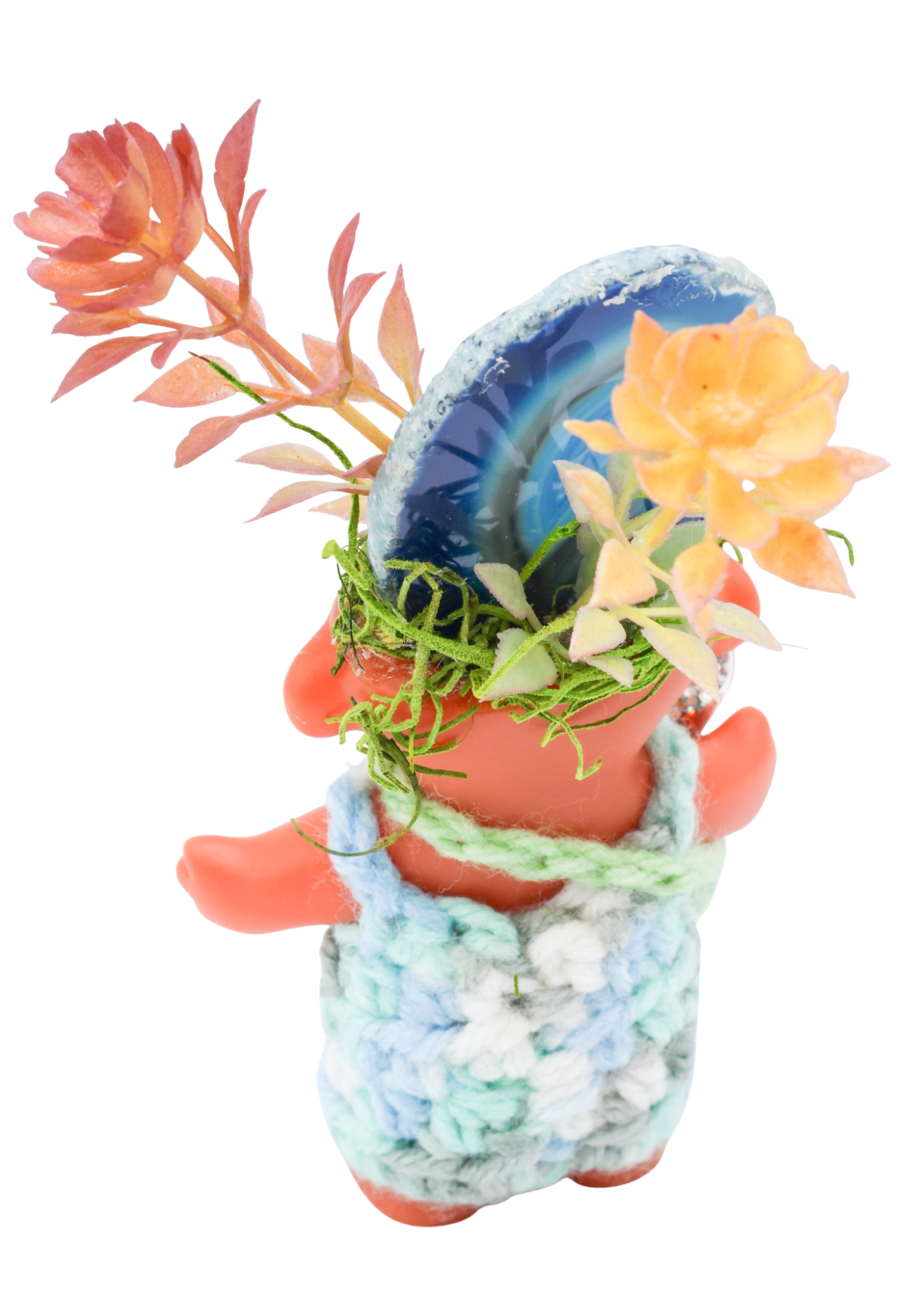 Blue Agate Slice Crystal Troll Doll Sculpture back angle