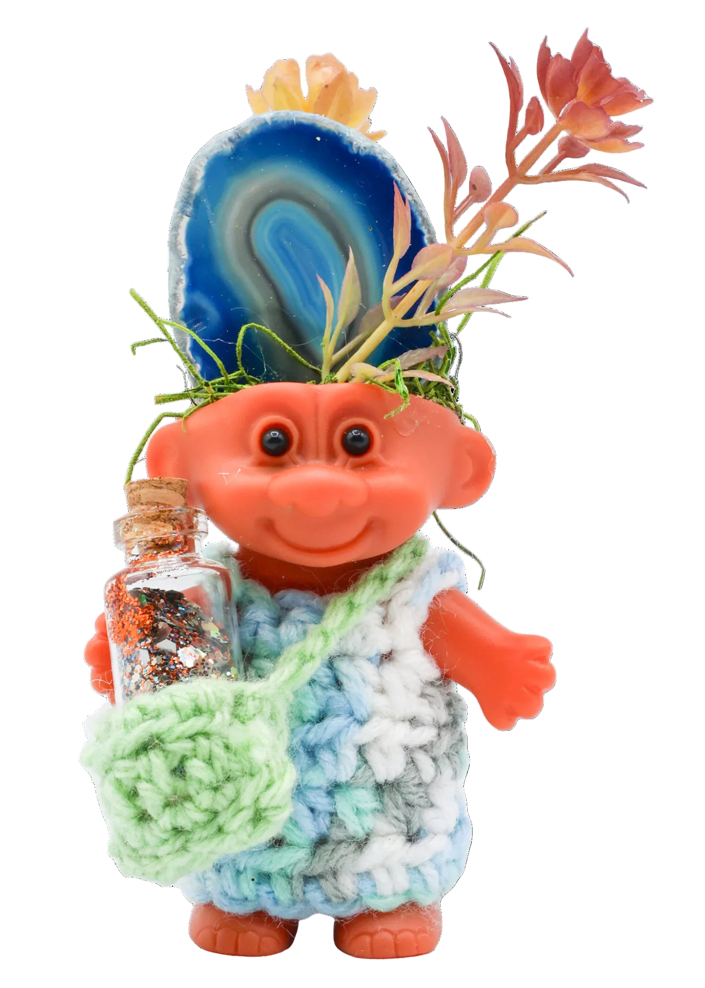 Blue Agate Slice Crystal Troll Doll Sculpture