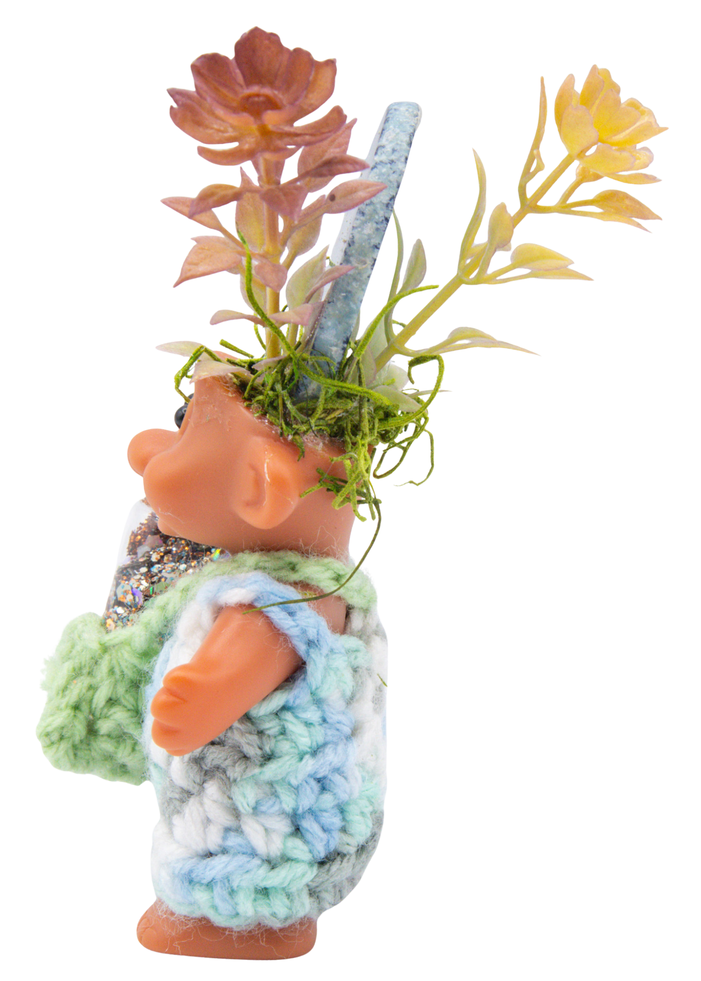 Blue Agate Slice Crystal Troll Doll Sculpture left side