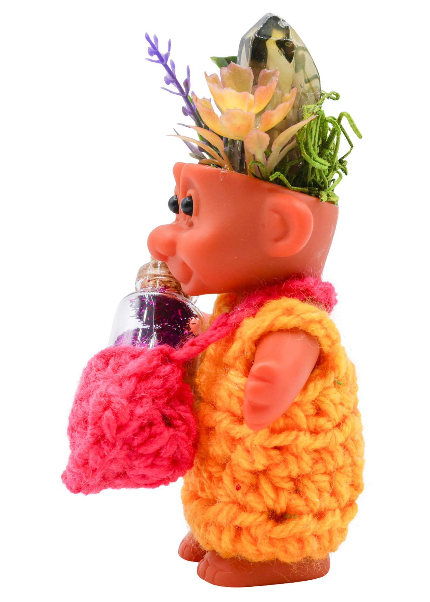 Smoky Quartz Crystal Troll Doll Sculpture left side
