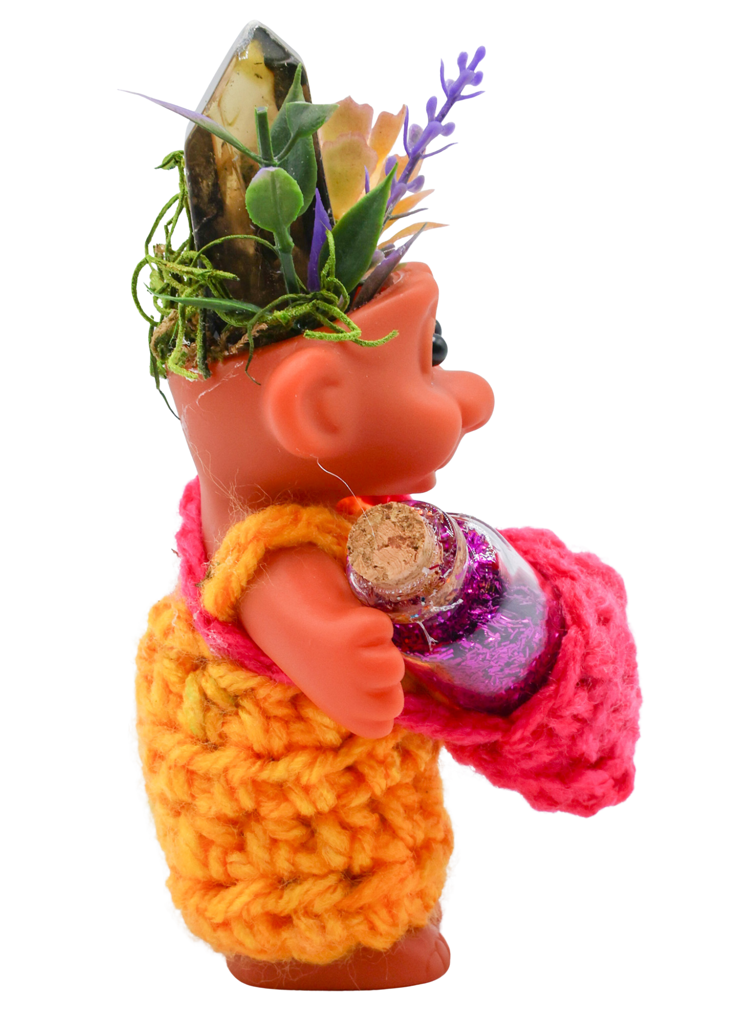 Smoky Quartz Crystal Troll Doll Sculpture right side