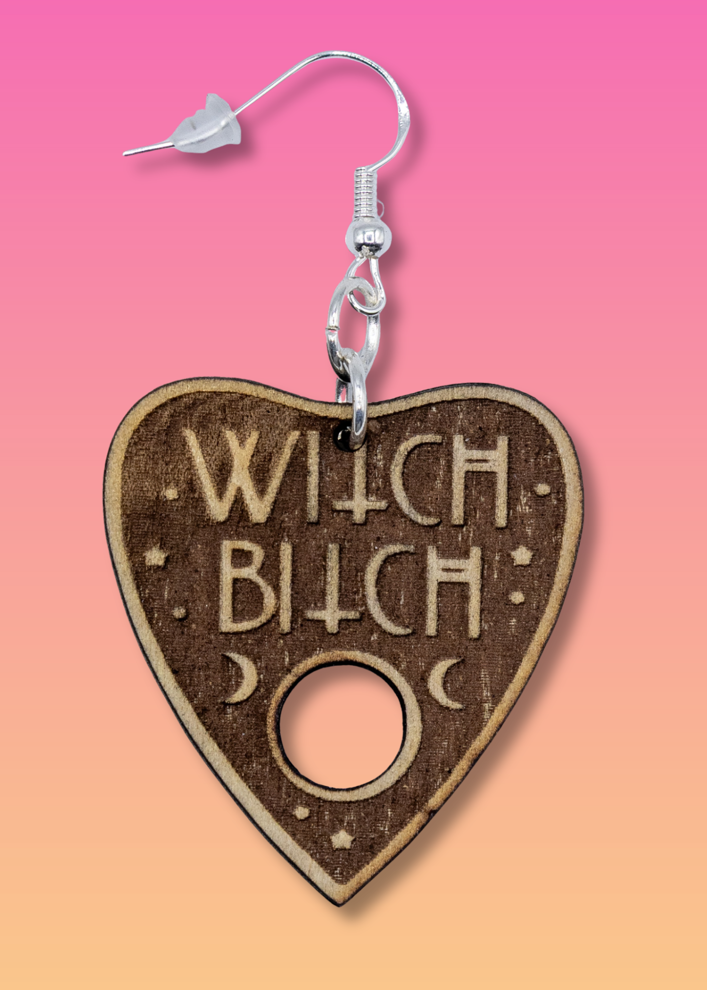 rich bitch wooden planchette single earring